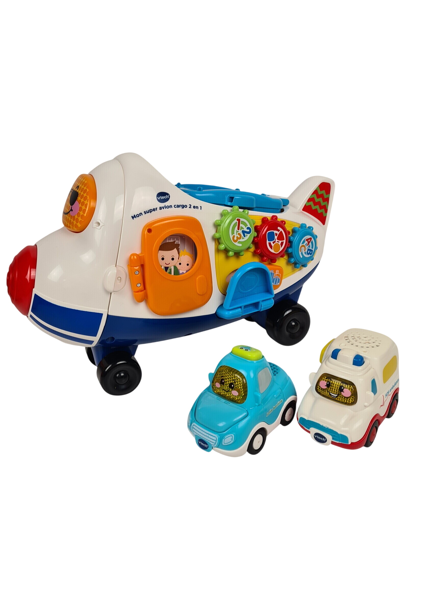 Avion cargo tut tut avec 2 petites voitures - Vtech - 34cm Bon état -  reconditionné disponible sur Label Emmaüs